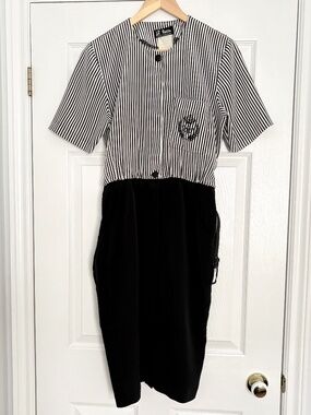 Vintage 80’s/90’s Striped Secretary Belted Dress Office Sz 9/10 Fit Like 4/6